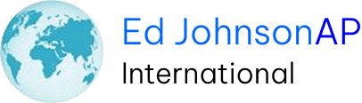 A green background with the words ed john international in blue.